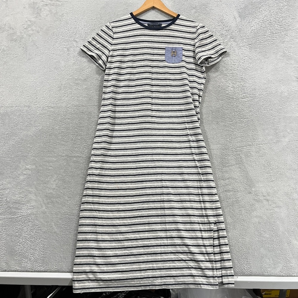 Tommy Hilfiger T Shirt Dress Women M Multicolor Striped Cotton Stretch Side Slit